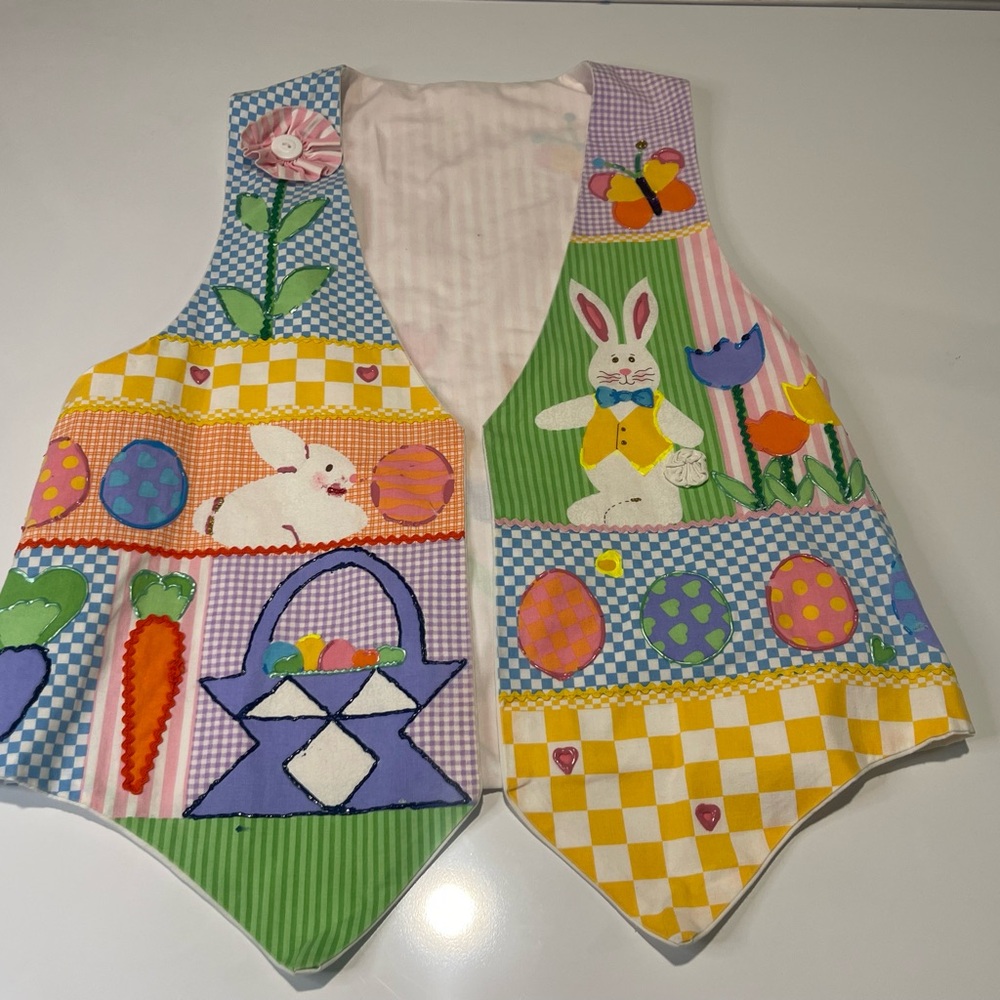 Source Unknown Pastel Patchwork Bunny Vest In Pin… - image 1